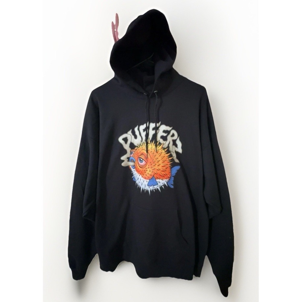 Pufferz Graphic Black Drawstring Pullover Hoodie 2XL
